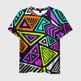 Мужская футболка 3D с принтом Abstract geometric shapes в Белгороде, 100% полиэфир | прямой крой, круглый вырез горловины, длина до линии бедер | 