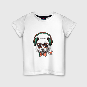 Детская футболка хлопок с принтом Bear with headphones в Кировске, 100% хлопок | круглый вырез горловины, полуприлегающий силуэт, длина до линии бедер | 