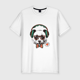 Мужская футболка хлопок Slim с принтом Bear with headphones в Курске, 92% хлопок, 8% лайкра | приталенный силуэт, круглый вырез ворота, длина до линии бедра, короткий рукав | 