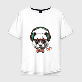 Мужская футболка хлопок Oversize с принтом Bear with headphones в Курске, 100% хлопок | свободный крой, круглый ворот, “спинка” длиннее передней части | 