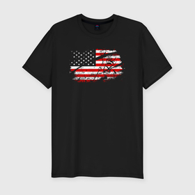 Мужская футболка хлопок Slim с принтом Флаг США с хоккеистом в Санкт-Петербурге, 92% хлопок, 8% лайкра | приталенный силуэт, круглый вырез ворота, длина до линии бедра, короткий рукав | 