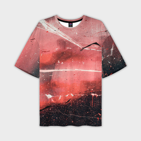 Мужская футболка OVERSIZE 3D с принтом Красный туман, царапины и краски в Екатеринбурге,  |  | Тематика изображения на принте: 