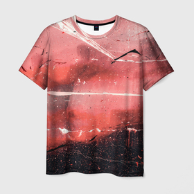 Мужская футболка 3D с принтом Красный туман, царапины и краски в Новосибирске, 100% полиэфир | прямой крой, круглый вырез горловины, длина до линии бедер | 