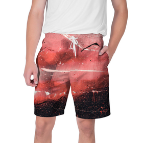 Мужские шорты 3D с принтом Красный туман, царапины и краски в Екатеринбурге,  полиэстер 100% | прямой крой, два кармана без застежек по бокам. Мягкая трикотажная резинка на поясе, внутри которой широкие завязки. Длина чуть выше колен | 
