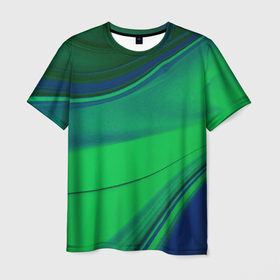 Мужская футболка 3D с принтом Зелёно синий песок и блёстки , 100% полиэфир | прямой крой, круглый вырез горловины, длина до линии бедер | 