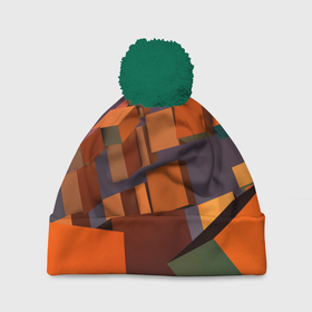 Шапка 3D c помпоном с принтом Множество оранжевых кубов и фигур в Тюмени, 100% полиэстер | универсальный размер, печать по всей поверхности изделия | 
