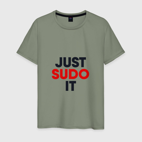 Мужская футболка хлопок с принтом Just sudo , 100% хлопок | прямой крой, круглый вырез горловины, длина до линии бедер, слегка спущенное плечо. | Тематика изображения на принте: 