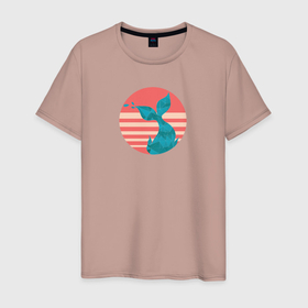 Мужская футболка хлопок с принтом Полигональный хвост кита и полосатый круг в Екатеринбурге, 100% хлопок | прямой крой, круглый вырез горловины, длина до линии бедер, слегка спущенное плечо. | 
