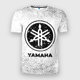Мужская футболка 3D Slim с принтом Yamaha с потертостями на светлом фоне , 100% полиэстер с улучшенными характеристиками | приталенный силуэт, круглая горловина, широкие плечи, сужается к линии бедра | 
