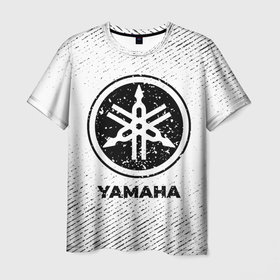 Мужская футболка 3D с принтом Yamaha с потертостями на светлом фоне в Петрозаводске, 100% полиэфир | прямой крой, круглый вырез горловины, длина до линии бедер | 