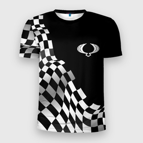 Мужская футболка 3D Slim с принтом SsangYong racing flag в Белгороде, 100% полиэстер с улучшенными характеристиками | приталенный силуэт, круглая горловина, широкие плечи, сужается к линии бедра | Тематика изображения на принте: 
