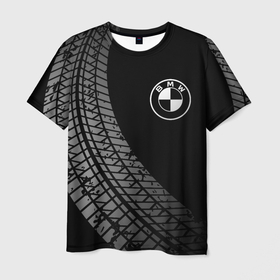 Мужская футболка 3D с принтом BMW tire tracks в Курске, 100% полиэфир | прямой крой, круглый вырез горловины, длина до линии бедер | 