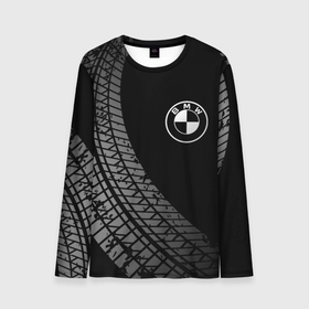 Мужской лонгслив 3D с принтом BMW tire tracks в Новосибирске, 100% полиэстер | длинные рукава, круглый вырез горловины, полуприлегающий силуэт | 