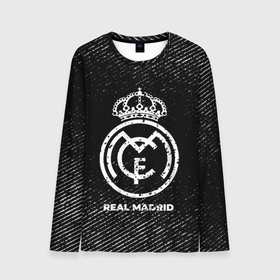 Мужской лонгслив 3D с принтом Real Madrid с потертостями на темном фоне в городе Новоалтайск, 100% полиэстер | длинные рукава, круглый вырез горловины, полуприлегающий силуэт | 