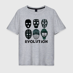 Мужская футболка хлопок Oversize с принтом Эволюция вратарских масок в Екатеринбурге, 100% хлопок | свободный крой, круглый ворот, “спинка” длиннее передней части | 