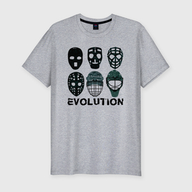 Мужская футболка хлопок Slim с принтом Эволюция вратарских масок в Кировске, 92% хлопок, 8% лайкра | приталенный силуэт, круглый вырез ворота, длина до линии бедра, короткий рукав | 