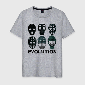 Мужская футболка хлопок с принтом Эволюция вратарских масок в Белгороде, 100% хлопок | прямой крой, круглый вырез горловины, длина до линии бедер, слегка спущенное плечо. | 
