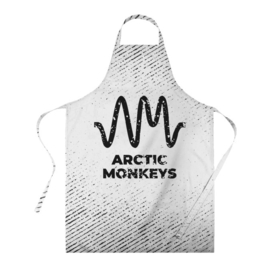 Фартук 3D с принтом Arctic Monkeys с потертостями на светлом фоне в Курске, 100% полиэстер | общий размер — 65 х 85 см, ширина нагрудника — 26 см, горловина — 53 см, длина завязок — 54 см, общий обхват в поясе — 173 см. Принт на завязках и на горловине наносится с двух сторон, на основной части фартука — только с внешней стороны | 