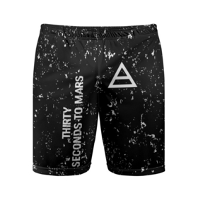 Мужские шорты спортивные с принтом Thirty Seconds to Mars glitch на темном фоне: надпись, символ ,  |  | 