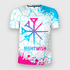 Мужская футболка 3D Slim с принтом Nightwish neon gradient style в Новосибирске, 100% полиэстер с улучшенными характеристиками | приталенный силуэт, круглая горловина, широкие плечи, сужается к линии бедра | Тематика изображения на принте: 