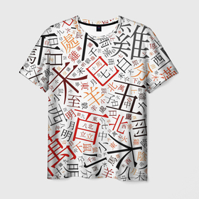 Мужская футболка 3D с принтом Иероглифы в Екатеринбурге, 100% полиэфир | прямой крой, круглый вырез горловины, длина до линии бедер | 