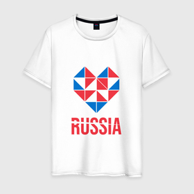 Мужская футболка хлопок с принтом Россия в моём сердце в Кировске, 100% хлопок | прямой крой, круглый вырез горловины, длина до линии бедер, слегка спущенное плечо. | 