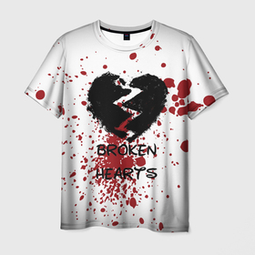 Мужская футболка 3D с принтом Разбитое черное сердце в Санкт-Петербурге, 100% полиэфир | прямой крой, круглый вырез горловины, длина до линии бедер | 