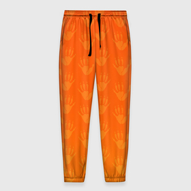 Мужские брюки 3D с принтом Лапки опоссума (оранжевые) в Белгороде, 100% полиэстер | манжеты по низу, эластичный пояс регулируется шнурком, по бокам два кармана без застежек, внутренняя часть кармана из мелкой сетки | 