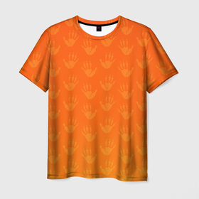 Мужская футболка 3D с принтом Лапки опоссума (оранжевые) в Екатеринбурге, 100% полиэфир | прямой крой, круглый вырез горловины, длина до линии бедер | 