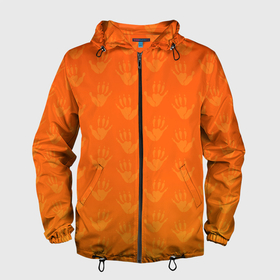 Мужская ветровка 3D с принтом Лапки опоссума (оранжевые) в Белгороде, 100% полиэстер | подол и капюшон оформлены резинкой с фиксаторами, два кармана без застежек по бокам, один потайной карман на груди | 