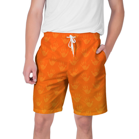 Мужские шорты 3D с принтом Лапки опоссума (оранжевые) в Белгороде,  полиэстер 100% | прямой крой, два кармана без застежек по бокам. Мягкая трикотажная резинка на поясе, внутри которой широкие завязки. Длина чуть выше колен | 