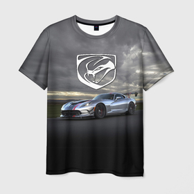 Мужская футболка 3D с принтом Dodge viper  трековые гонки в Екатеринбурге, 100% полиэфир | прямой крой, круглый вырез горловины, длина до линии бедер | 
