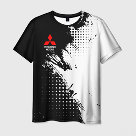 Мужская футболка 3D с принтом Mitsubishi   черно белая абстракция в Петрозаводске, 100% полиэфир | прямой крой, круглый вырез горловины, длина до линии бедер | Тематика изображения на принте: 