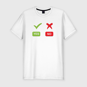 Мужская футболка хлопок Slim с принтом Кнопки выбора ДА   НЕТ в Санкт-Петербурге, 92% хлопок, 8% лайкра | приталенный силуэт, круглый вырез ворота, длина до линии бедра, короткий рукав | 
