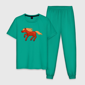 Мужская пижама хлопок с принтом Мустанг бежит в Кировске, 100% хлопок | брюки и футболка прямого кроя, без карманов, на брюках мягкая резинка на поясе и по низу штанин
 | 