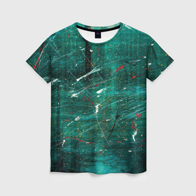 Женская футболка 3D с принтом Светло зелёный туман, краски и царапины в Екатеринбурге, 100% полиэфир ( синтетическое хлопкоподобное полотно) | прямой крой, круглый вырез горловины, длина до линии бедер | 