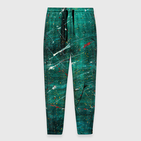 Мужские брюки 3D с принтом Светло зелёный туман, краски и царапины в Санкт-Петербурге, 100% полиэстер | манжеты по низу, эластичный пояс регулируется шнурком, по бокам два кармана без застежек, внутренняя часть кармана из мелкой сетки | 