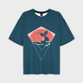 Мужская футболка OVERSIZE 3D с принтом Хвост кита и лодка в минималистском стиле в Кировске,  |  | 