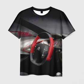 Мужская футболка 3D с принтом Ситроен   салон   Steering wheel в Кировске, 100% полиэфир | прямой крой, круглый вырез горловины, длина до линии бедер | 