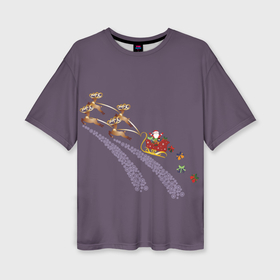 Женская футболка oversize 3D с принтом Санта клаус и олени ,  |  | Тематика изображения на принте: 