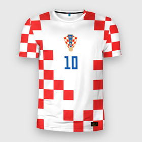 Мужская футболка 3D Slim с принтом Модрич Сборная Хорватии форма к чемпионату мира 2022 в Кировске, 100% полиэстер с улучшенными характеристиками | приталенный силуэт, круглая горловина, широкие плечи, сужается к линии бедра | 