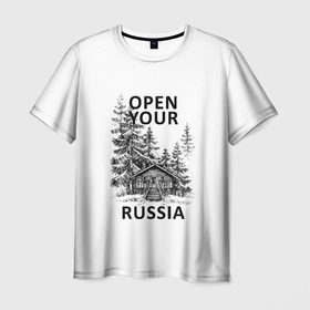 Мужская футболка 3D с принтом Открой свою Россию в Петрозаводске, 100% полиэфир | прямой крой, круглый вырез горловины, длина до линии бедер | Тематика изображения на принте: 