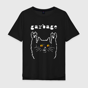 Мужская футболка хлопок Oversize с принтом Garbage rock cat в Курске, 100% хлопок | свободный крой, круглый ворот, “спинка” длиннее передней части | 