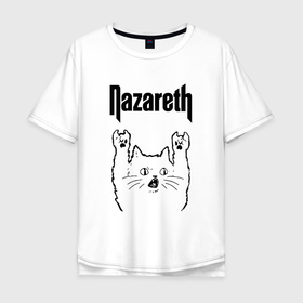 Мужская футболка хлопок Oversize с принтом Nazareth   rock cat в Кировске, 100% хлопок | свободный крой, круглый ворот, “спинка” длиннее передней части | Тематика изображения на принте: 