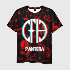 Мужская футболка 3D с принтом Pantera rock glitch в Белгороде, 100% полиэфир | прямой крой, круглый вырез горловины, длина до линии бедер | 