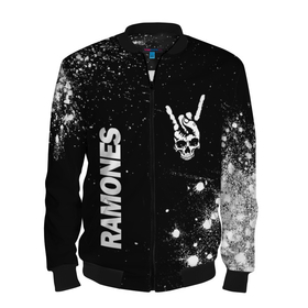Мужской бомбер 3D с принтом Ramones и рок символ на темном фоне в Курске, 100% полиэстер | застегивается на молнию, по бокам два кармана без застежек, по низу бомбера и на воротнике - эластичная резинка | Тематика изображения на принте: 