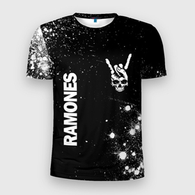 Мужская футболка 3D Slim с принтом Ramones и рок символ на темном фоне в Курске, 100% полиэстер с улучшенными характеристиками | приталенный силуэт, круглая горловина, широкие плечи, сужается к линии бедра | 