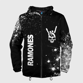 Мужская ветровка 3D с принтом Ramones и рок символ на темном фоне в Курске, 100% полиэстер | подол и капюшон оформлены резинкой с фиксаторами, два кармана без застежек по бокам, один потайной карман на груди | 