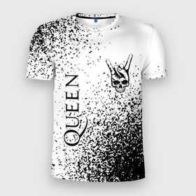 Мужская футболка 3D Slim с принтом Queen и рок символ на светлом фоне в городе Новоалтайск, 100% полиэстер с улучшенными характеристиками | приталенный силуэт, круглая горловина, широкие плечи, сужается к линии бедра | 