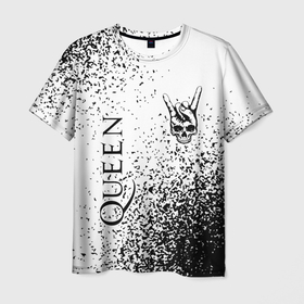 Мужская футболка 3D с принтом Queen и рок символ на светлом фоне в городе Новоалтайск, 100% полиэфир | прямой крой, круглый вырез горловины, длина до линии бедер | 
